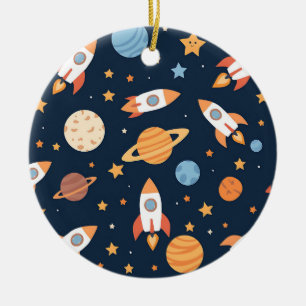 Süße Raketen Planeten Weltraum Muster Keramik Ornament
