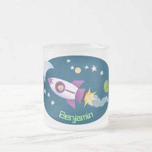 Süße Raketenschiff Raumfahrt Cartoon-Illustration Mattglastasse