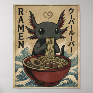 Süße Ramen-Axolotl-Nudeln Retro-Japanische Kunst Poster