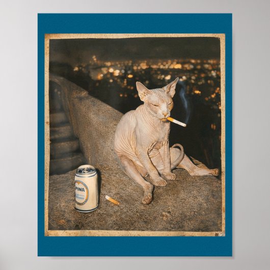 Süße rauchende Sphynx-Katze Meme Lustig Poster (Vorne)