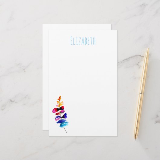 Süße Regenbogen-Blätter Aquarell Briefpapier (Vorderseite/Rückseite Beispiel)