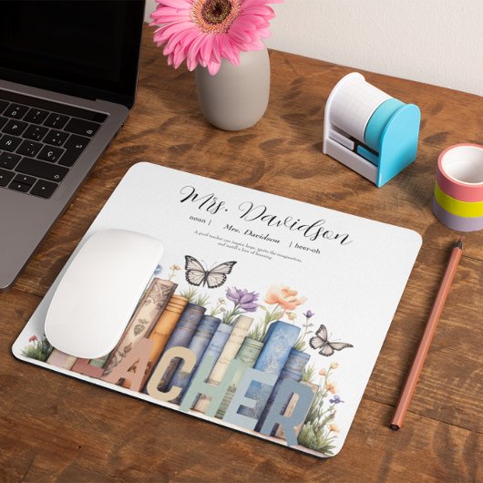 Süße Regenbogen-Bücherregal & Bücher Lehrer-Monogr Mousepad