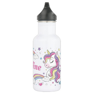 Süße Regenbogen-Einhorn mit personalisiertem Namen Edelstahlflasche