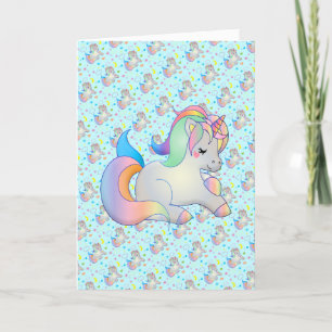 Süße Regenbogen-Einhorn- Vorlagencard mit individu Karte
