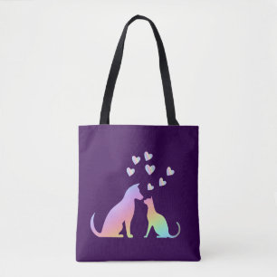 Süße Regenbogen-Katze und Hund-Silhouette Liebe Li Tasche