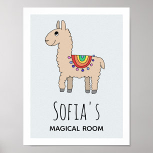 Süße Regenbogen-Lama-Cartoon und Name für Mädchenz Poster