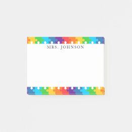 Süße Regenbogen-Puzzleteile-Lehrername Post-it Klebezettel