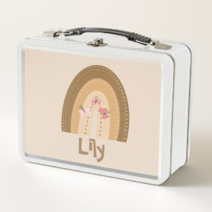 Süße Regenbögen Schmetterlinge Pink Braun Boho Metall Brotdose