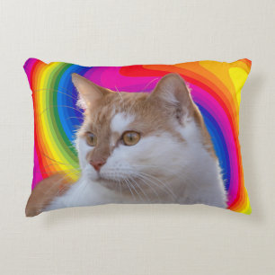 Süße Regenbogenfarbene Katzenfoto Dekokissen