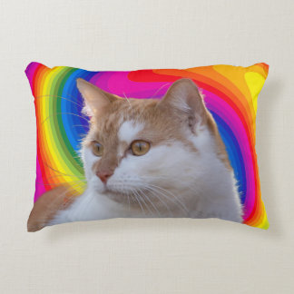 Süße Regenbogenfarbene Katzenfoto Dekokissen