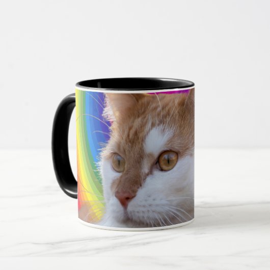 Süße Regenbogenfarbene Katzenfoto Tasse (Vorderseite Links)