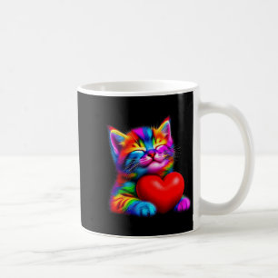 Süße Regenbogenkatze umarmt Valentinsherz Kitty Lo Kaffeetasse