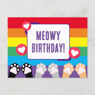 Süße Regenbogenkatzen-Pfoten Hochzeitstag Postkarte