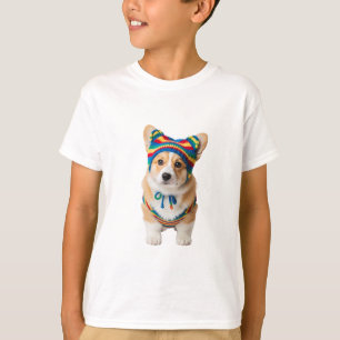 Süße Regenbogenmütze Corgi Welpe Kinder T-Shirt