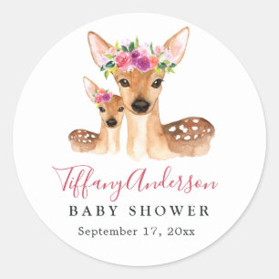 Süße Reh-Mama-und-Baby-Blumen-Baby-Party-Aufkleber Runder Aufkleber