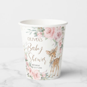 Süße Reh-Rosé-Blumen-Baby-Party Pappbecher