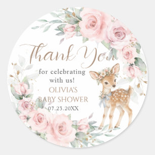 Süße Reh-Rosé-Blüten-Babyparty-Geschenk Runder Aufkleber