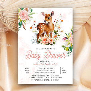 Süße Reh-Wasserfarben-Blumen-Hirsch-Baby-Party Einladung
