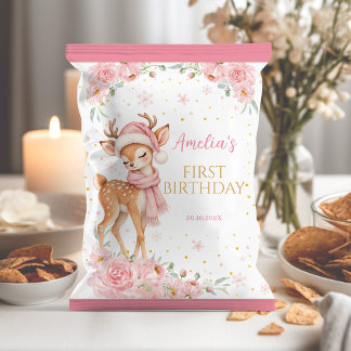 Süße Rehe Rosa Florale Geburtstags-Chip-Tüten-Verp Flyer