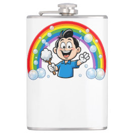 Süße Reinigungsmaskottchen-Regenbogen-Cartoon-Desi Flachmann