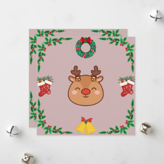 Süße Rentier-Weihnachtskarte – Rosa & Festlich Feiertagskarte
