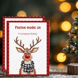 Süße Rentier-Weihnachtswunschkarte rote Retro-Post Feiertagskarte