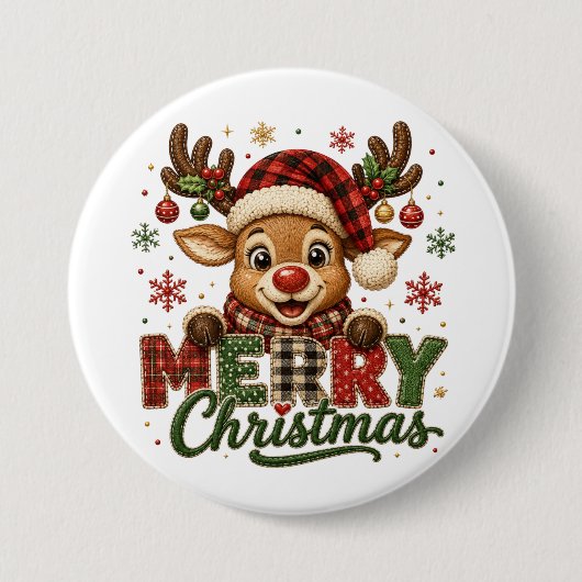 Süße Rentiere Frohe Weihnachten Button (Vorderseite)