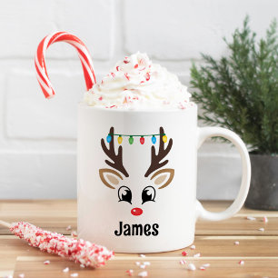 Süße-Rentiere-Gesicht-Weihnachtsleuchten Name Kaffeetasse