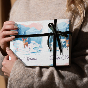 Süße Rentiere in einer schneebedeckten Landschaft Geschenkpapier