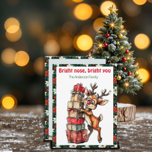 Süße Rentiere Weihnachtswunsch rote Retro-Postkart Feiertagskarte