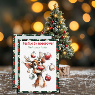 Süße Rentiere Weihnachtswunsch rote Retro-Postkart Feiertagskarte