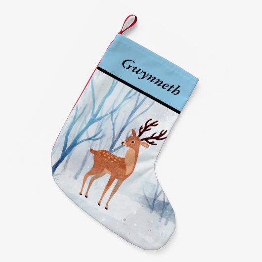 Süße Rentierfütterung im Schneewald Kleiner Weihnachtsstrumpf (Vorderansicht (hängend))