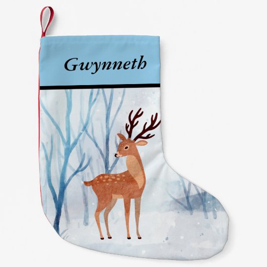 Süße Rentierfütterung im Schneewald Kleiner Weihnachtsstrumpf (Vorderseite)