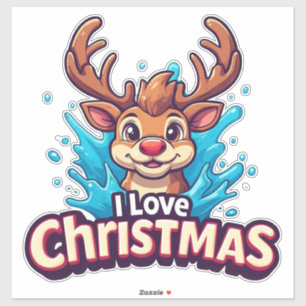 Süße Rentiermaskottchen mit 'Ich liebe Weihnachten Aufkleber