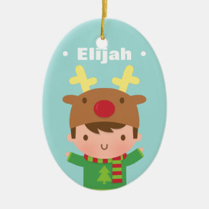 Süße Rentiermütze Jungen Name Weihnachtsdekoration Keramikornament