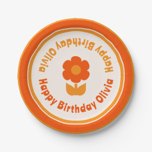 Süße Retro-70er-Blume Alles Gute zum Geburtstag Or Pappteller