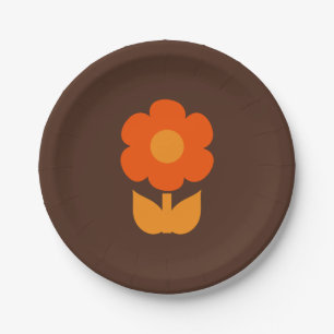 Süße Retro-70er-Blume Orange und Braun Pappteller