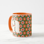 Süße Retro-Blumen Grün Rosa Monogramm Custom Tasse (Vorderseite Links)