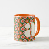 Süße Retro-Blumen Grün Rosa Monogramm Custom Tasse (VorderseiteRechts)