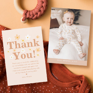 Süße Retro Boho Daisy Foto Kinder Geburtstag Dankeskarte