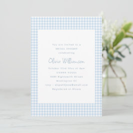 Süße Retro-Eleganz Hellblaue Gingham-Brautparty Einladung