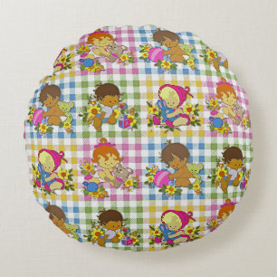 Süße Retro-farbige Patchwork-Karottee Babyparty Rundes Kissen