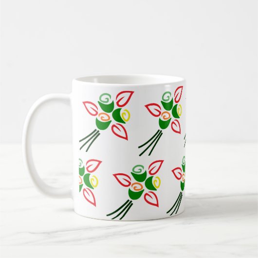 Süße Retro-Frühlingsblumen auf einer Kaffeetasse (Links)