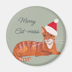 Süße Retro-Gingermoor-Katze - grüne Weihnachtsbesc Magnet