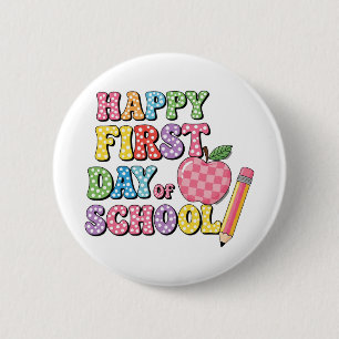Süße Retro-glückliche Ersttag-der-Schule-Kinder Button