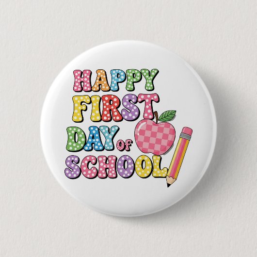 Süße Retro-glückliche Ersttag-der-Schule-Kinder Button (Vorderseite)