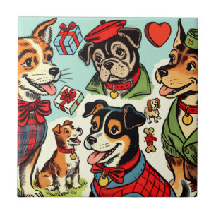 Süße Retro-Hunde-Comics Fliese