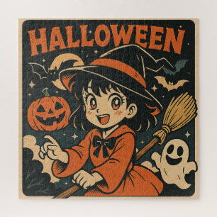 Süße Retro-Japanische Zeichentrickfilm Halloween Puzzle