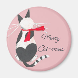 Süße Retro-Katze -Chaos rosa Weihnachten  Magnet