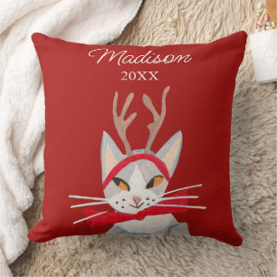 Süße Retro-Katze rote Weihnachten Kissen